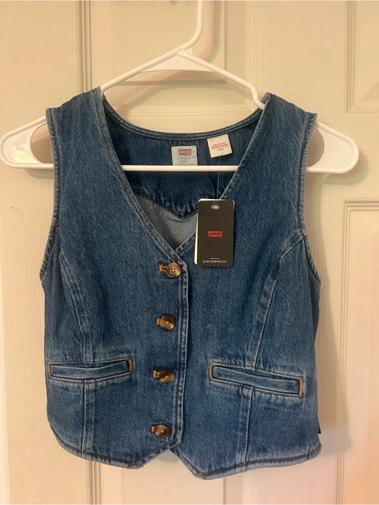 Levi's Other - Levi's Blue Denim Button Vest Size Small | Slim Cropped Fit | Cinch